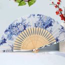 Blue and white peony patterned folding fan