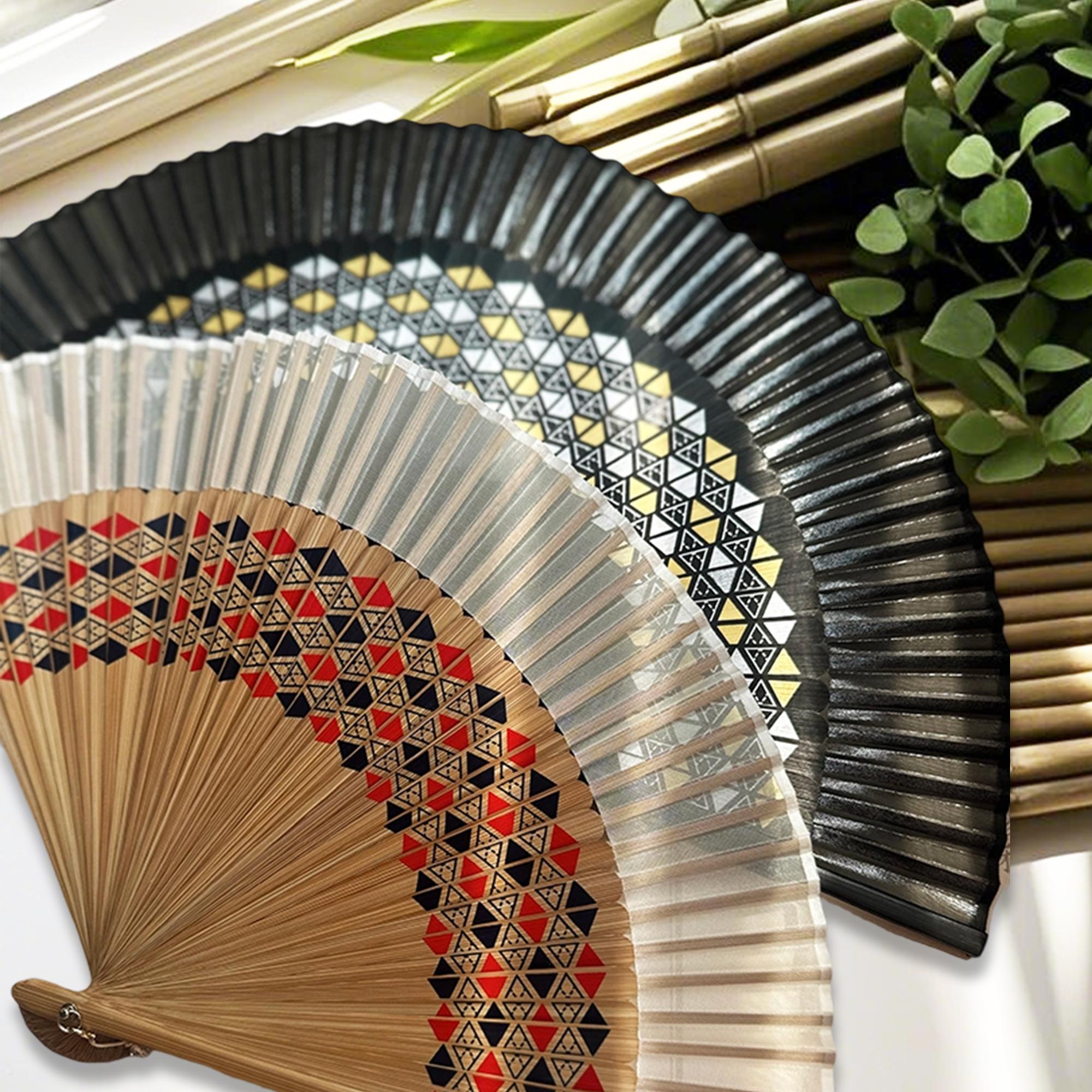 Red and black geometric triangle pattern folding fan - Image 4