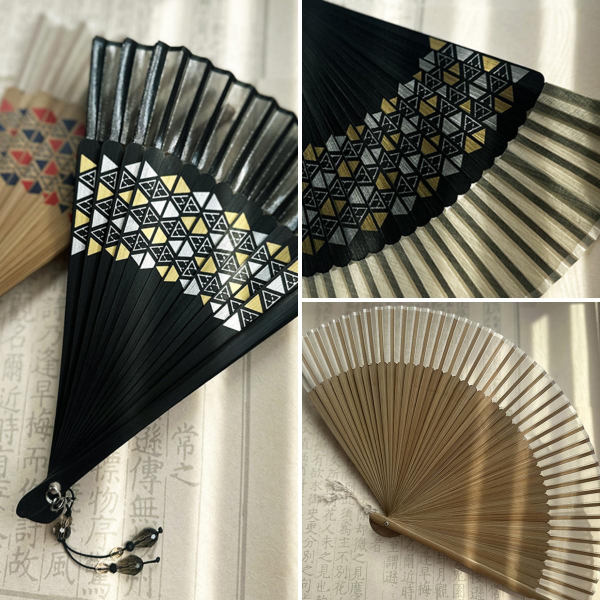 Red and black geometric triangle pattern folding fan - Image 5