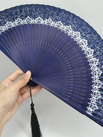 Dark Folding Fan with Lace Trim