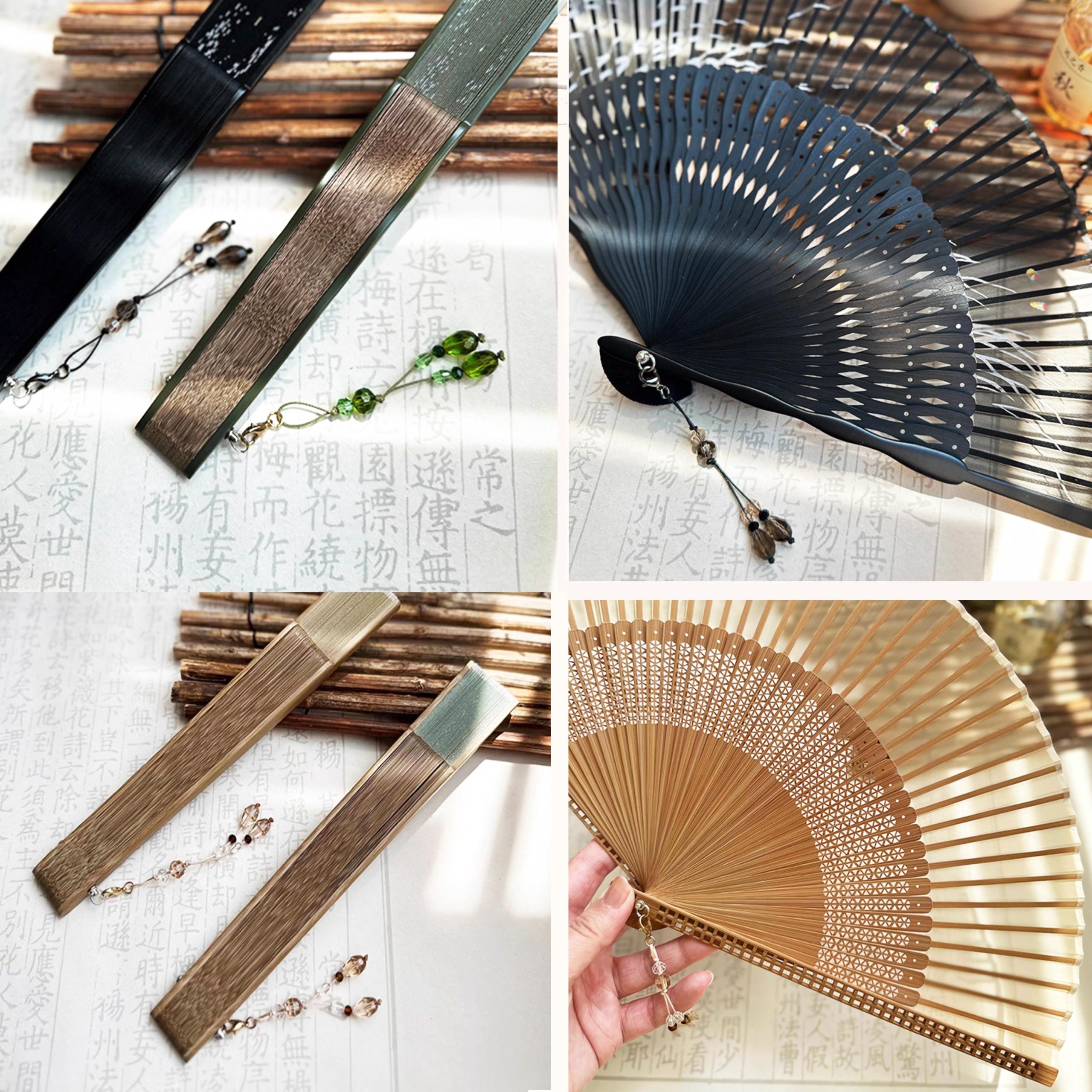 Grayish-brown gauze folding fan - Image 5