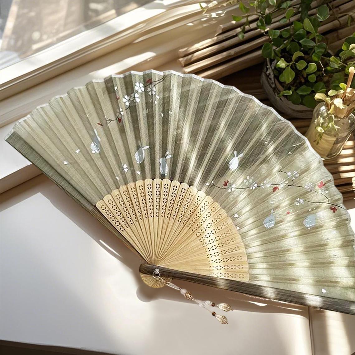 Grayish-brown gauze folding fan - Image 4