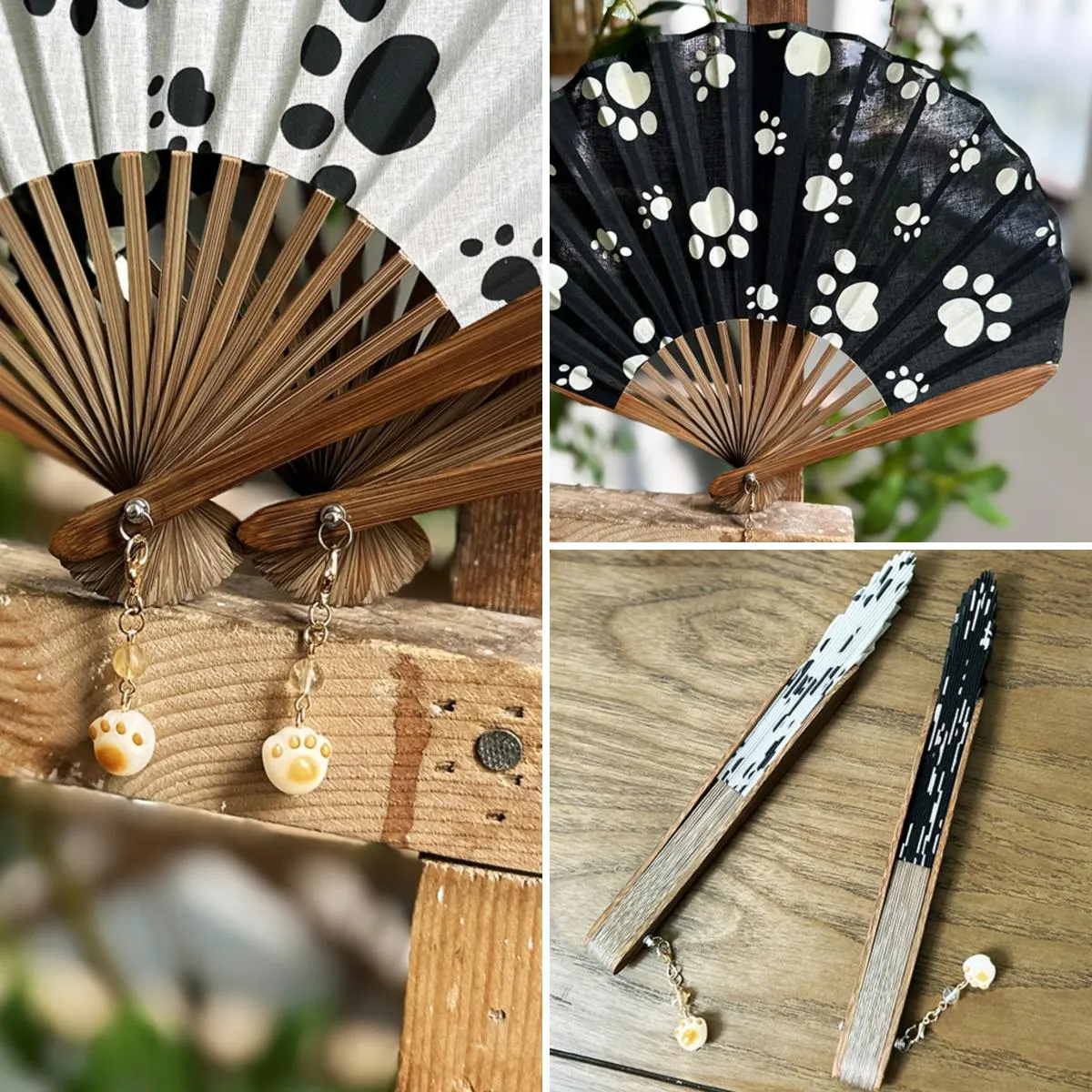 Folding fan with dog paw print pattern - Image 4