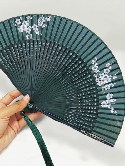 White plum blossom branch floral folding fan