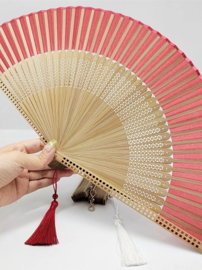 Coral openwork lace pink folding fan