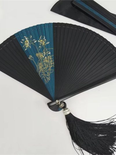 Golden Plant Line Art Folding Fan
