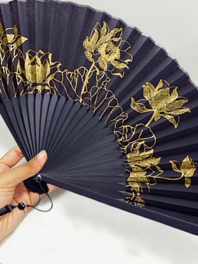Golden lotus line pattern folding fan