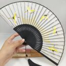 Crane-shaped white gauze folding fan