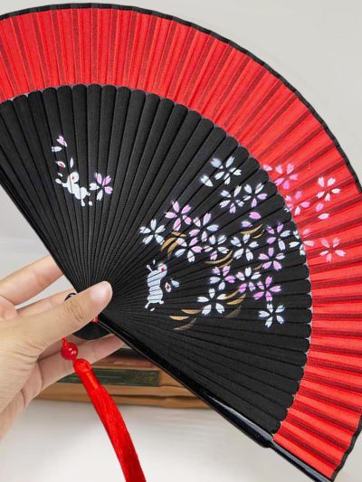 Cherry blossom and white rabbit pattern folding fan
