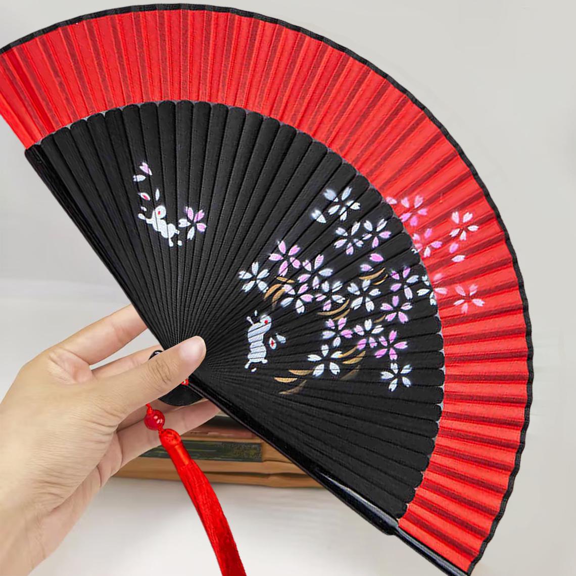 Cherry blossom and white rabbit pattern folding fan