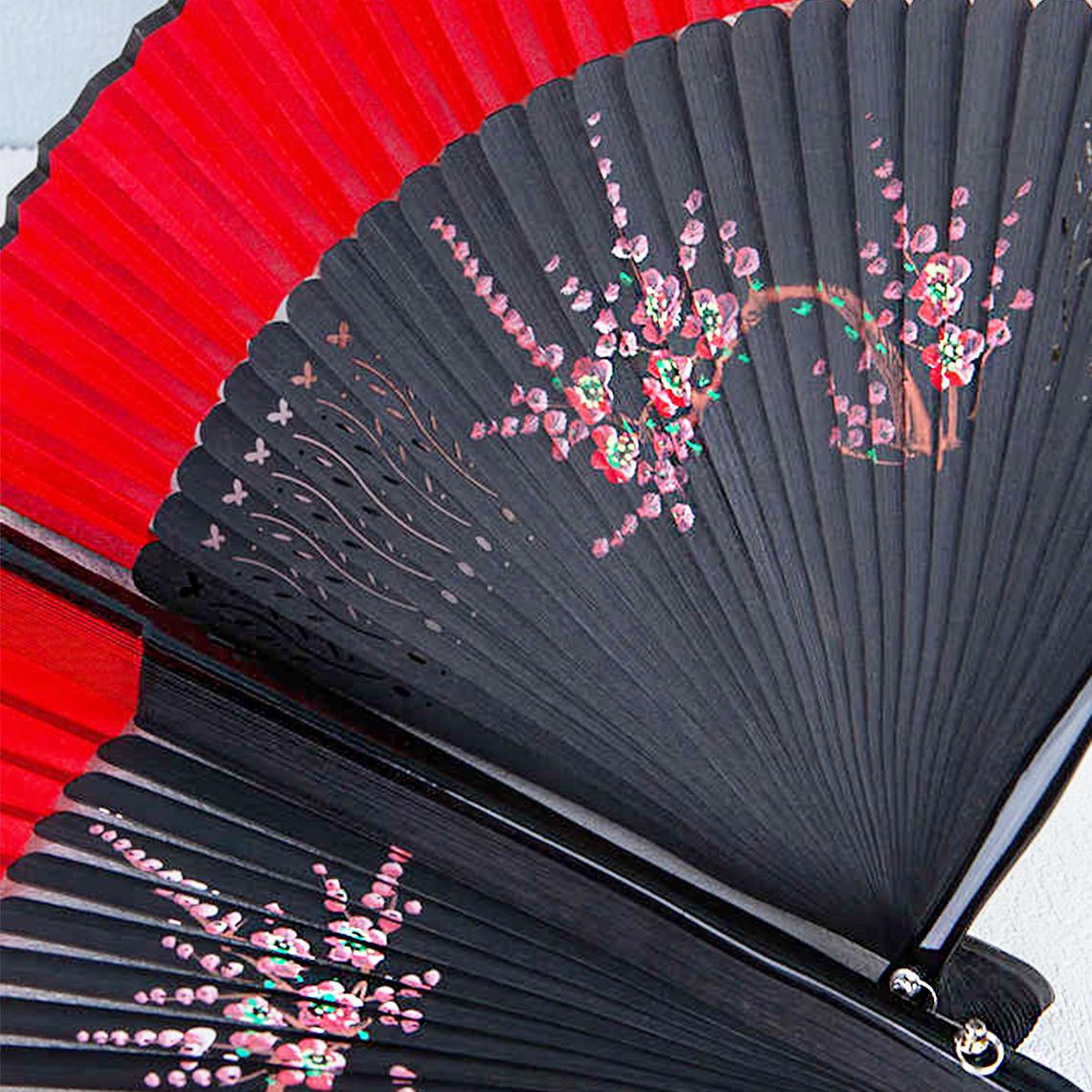 Cherry blossom and white rabbit pattern folding fan - Image 2